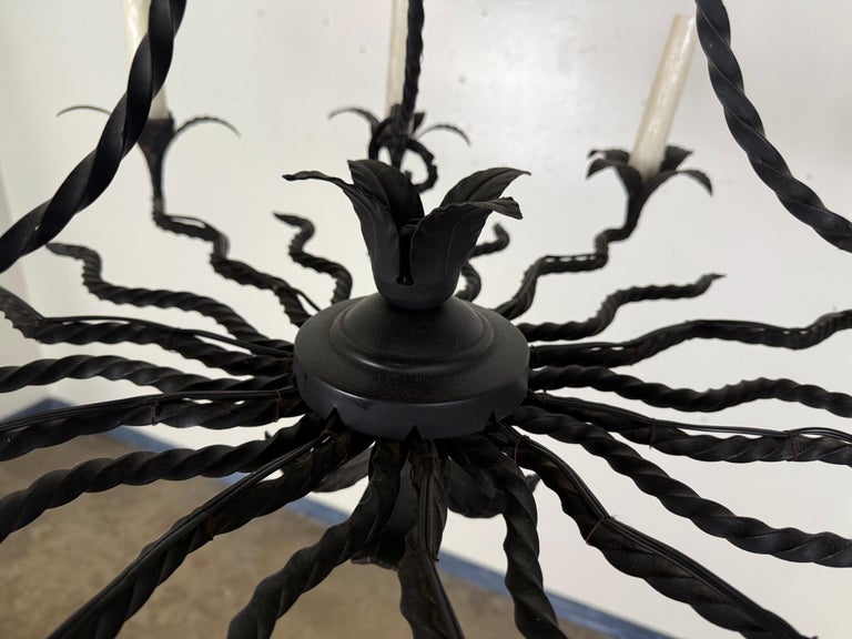 Spanish Revival Wrought Iron Twelve-Light Chandelier, circa 1930