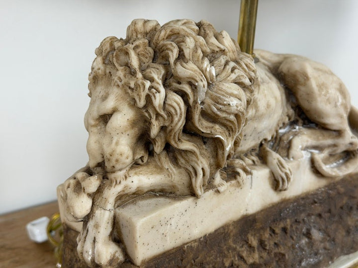 Pair of Neoclassical Recumbent Lion Table Lamps - After Canova