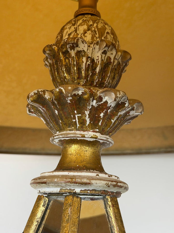 Vintage Italian Mirrored Obelisk Table Lamps, Giltwood, 1940s-50s