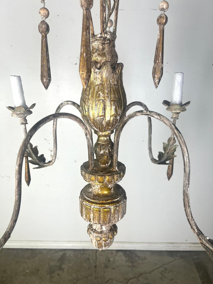 Four Light Italian Gilt Wood Carved Chandelier C. 1900's