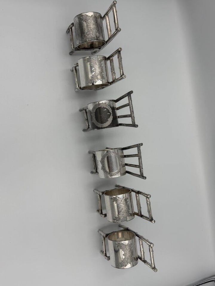Set of 6 American Victorian Sterling Silver Figural Chair Napkin Rings