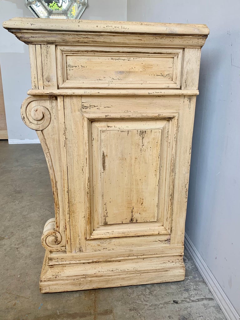 Italian Bleached Walnut Sideboard w/ Storage and Marble Top