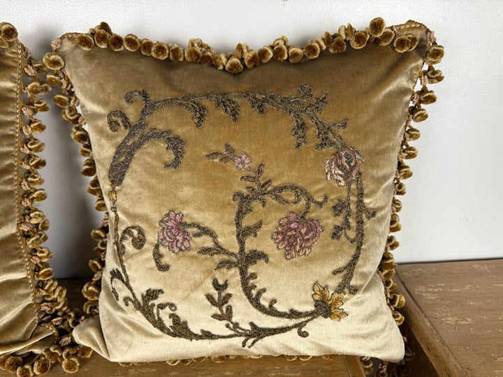 Pair of Custom Velvet Appliqué Pillows by Melissa Levinson