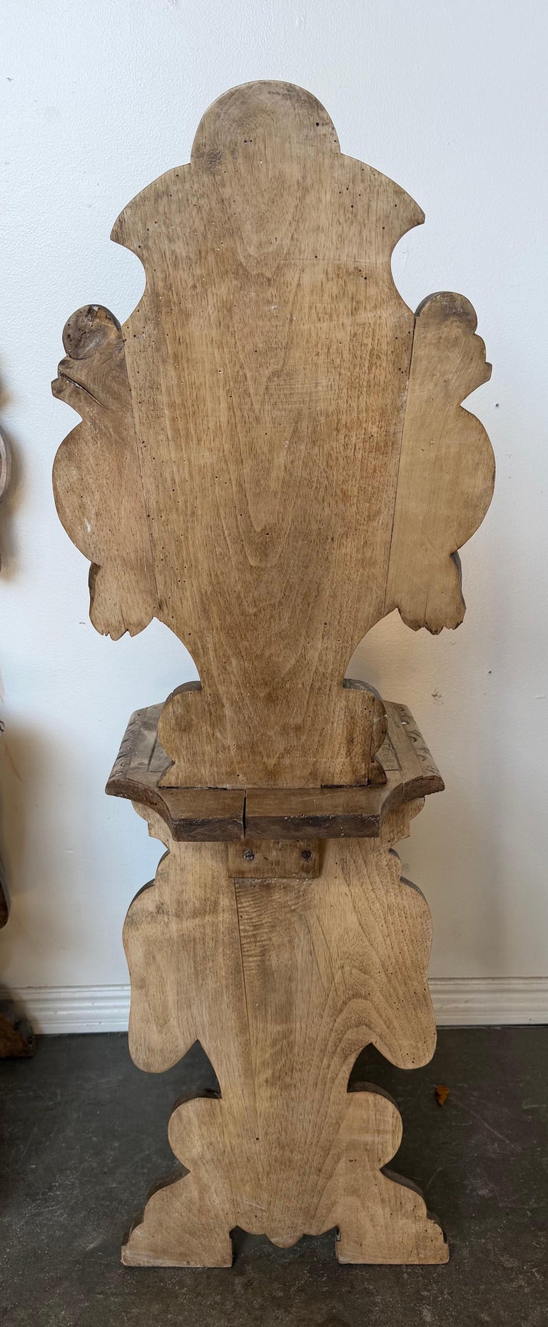 Pair of 19th C. Italian Renaissance Sgabello Hall Chairs - Heavily Carved Walnut
