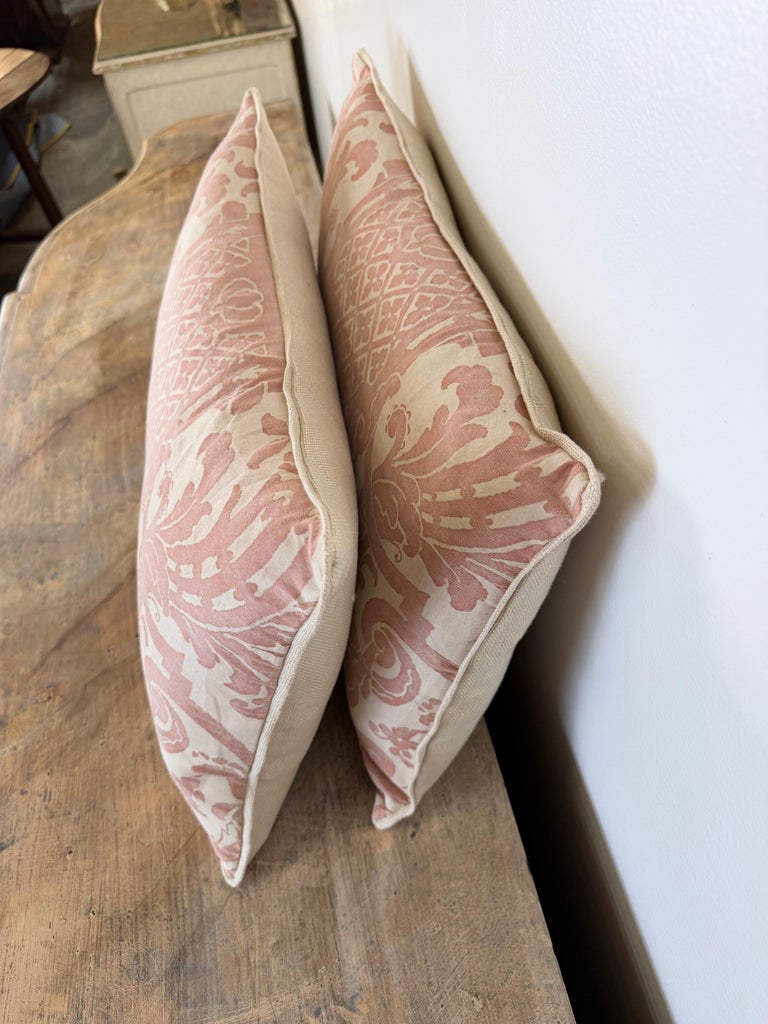 Pair of Bespoke Lumbar Pillows in Fortuny "Corone" Pattern