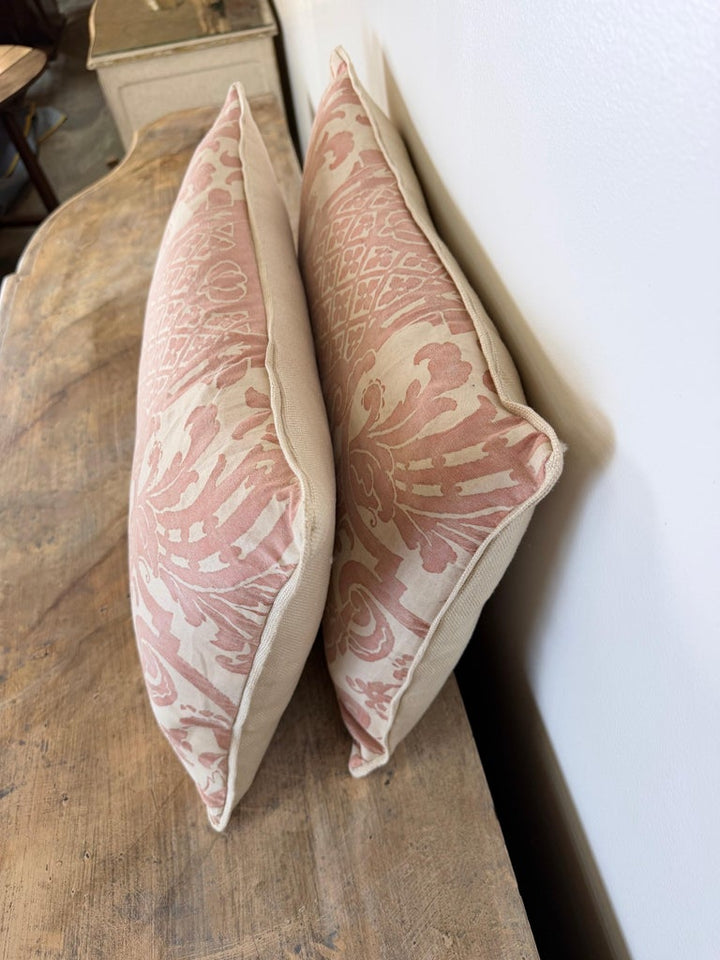 Pair of Bespoke Lumbar Pillows in Fortuny "Corone" Pattern