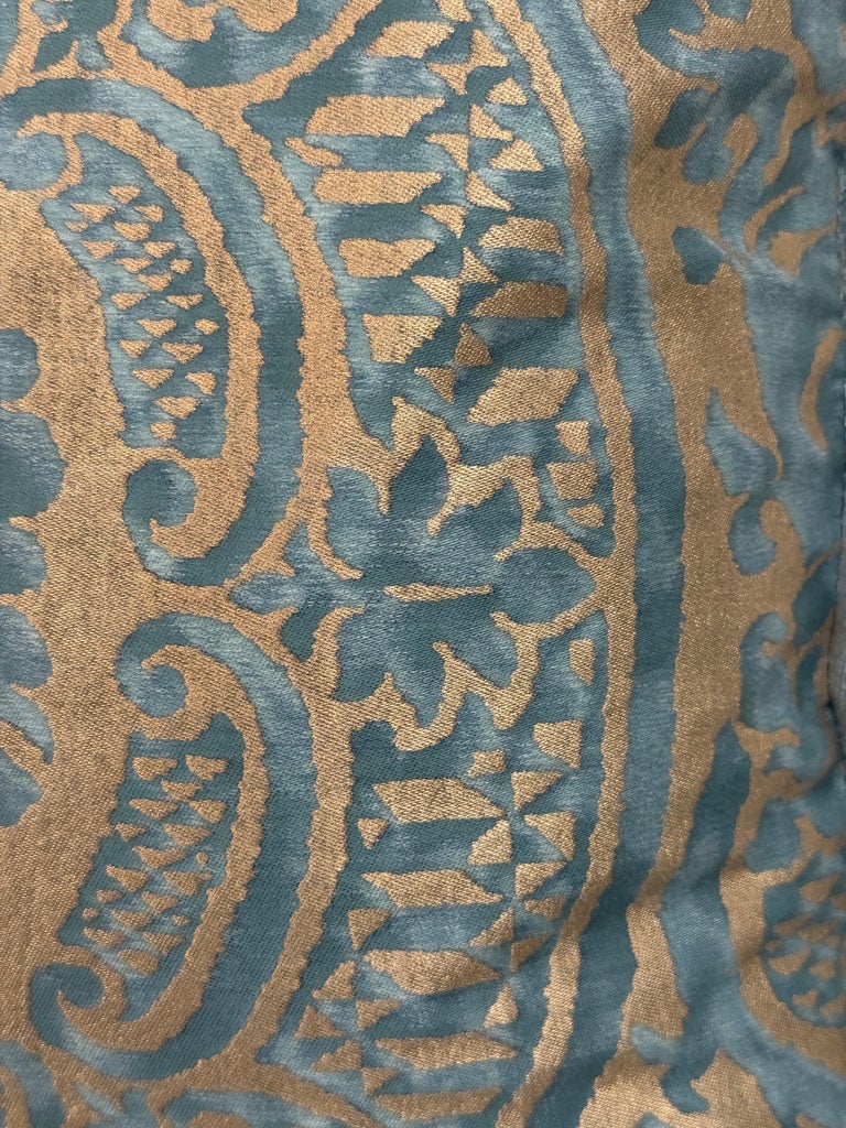 Authentic Fortuny Aquamarine Velvet &amp; Gold Pillows, Italy, 21st Century
