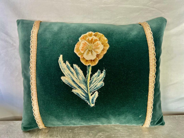 Pair of Custom MLA Appliquéd Teal Velvet Pillows