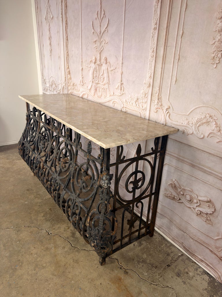 Antique French Console Table, Wrought Iron &amp; Marble, Circa 1880