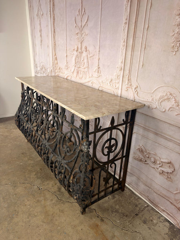 Antique French Console Table, Wrought Iron &amp; Marble, Circa 1880