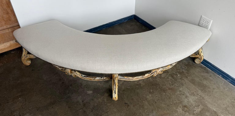 Italian Louis XV Style Painted and Gilt Curved Bench, 19th Century