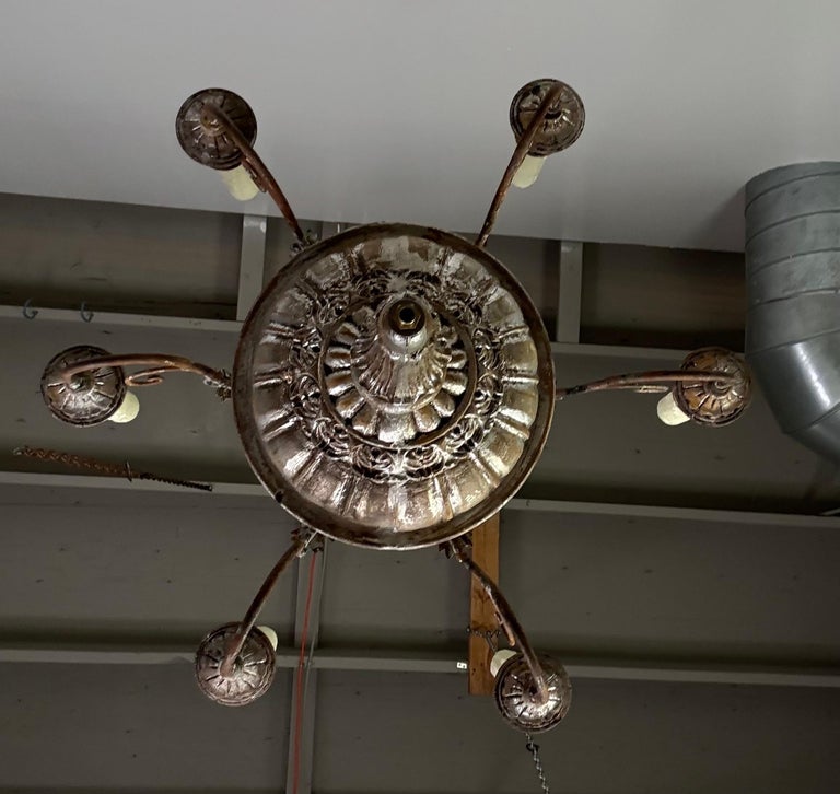 Italian Silvered Wood and Iron Six-Light Chandelier