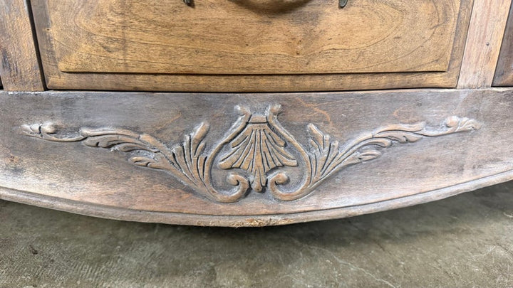 French Louis XV Style 9-Drawer Bombe Dresser in Bleached Fruitwood