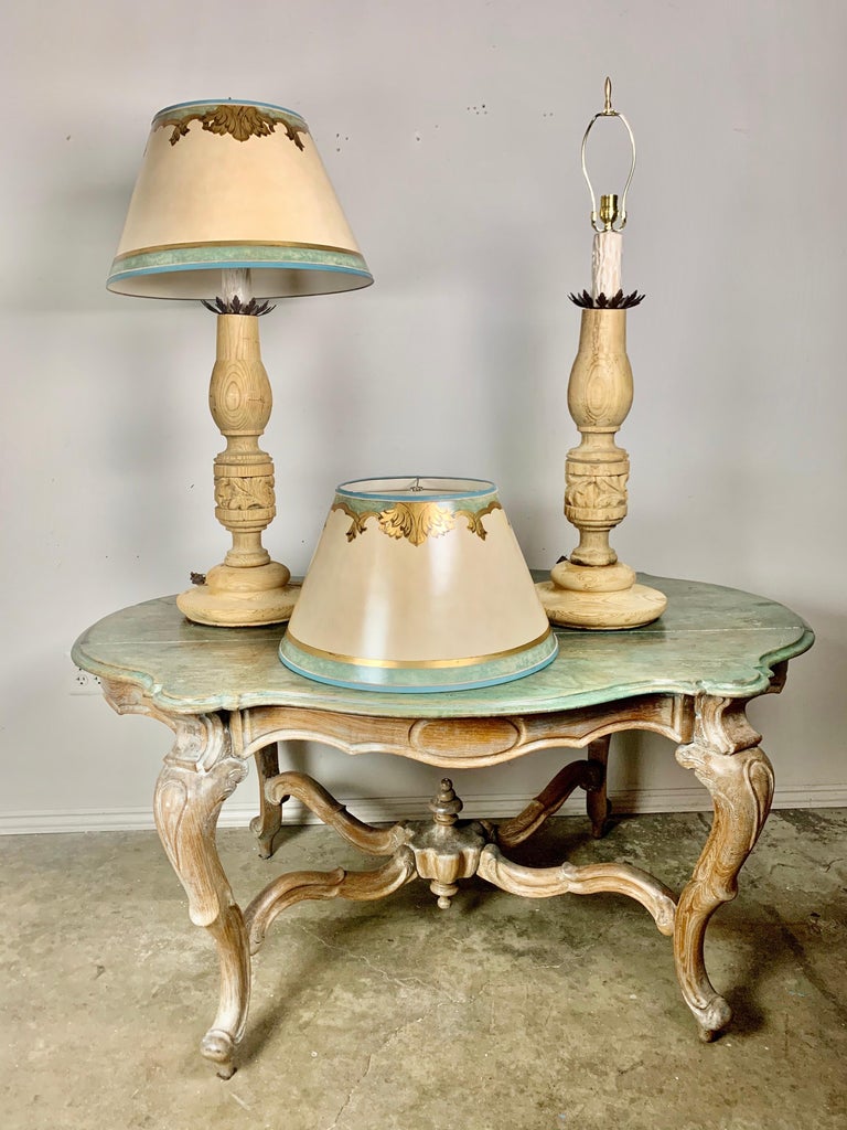 Pair of 19th Century Italian Candlestick Lamps with Custom Parchment Shades