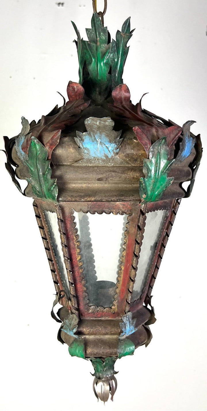 Pair of Spanish Revival Painted Lanterns C. 1940's