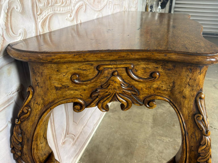 Italian Rococo Style Hand- Carved Walnut Console Table