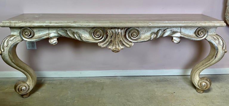 French Style Painted & Parcel Gilt Console