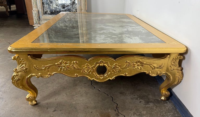 Giltwood Rococo Coffee Table with Antiqued Mirrored Top