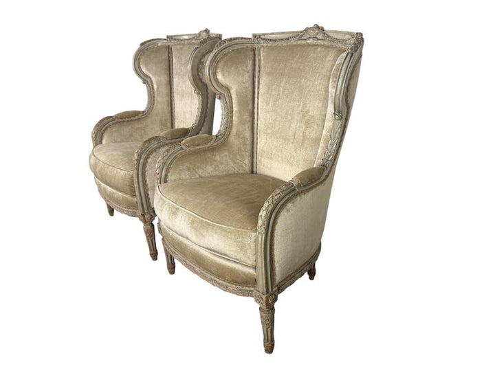 Pair of French Louis XVI Style Painted Bergères