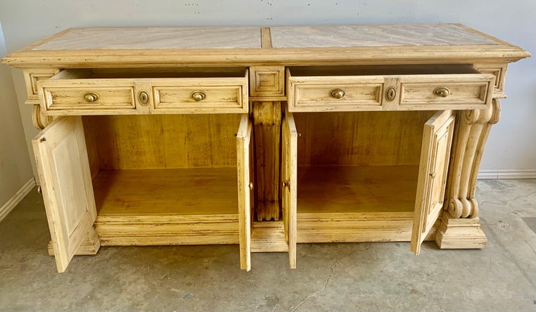 Italian Bleached Walnut Sideboard w/ Storage and Marble Top