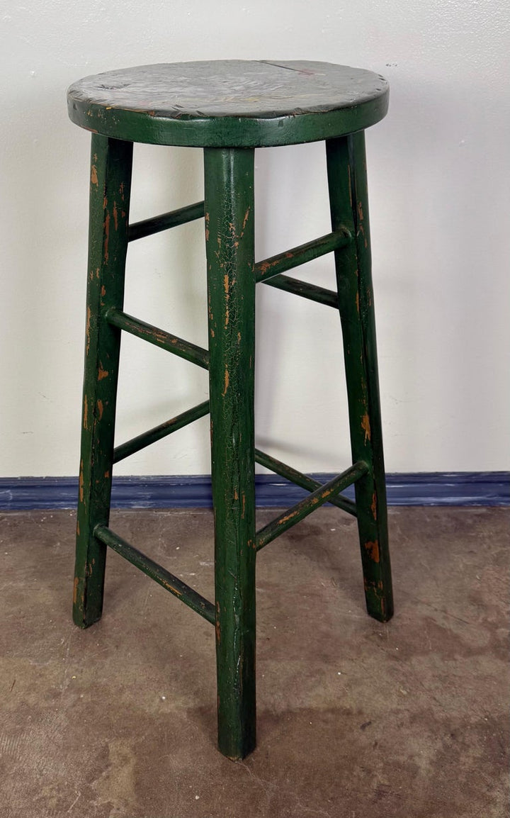 19th C. Hand Painted Bar Stool w/ Rooster