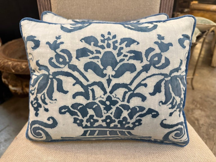 Pair of Authentic Fortuny Venetian Textile Pillows with Velvet Backs