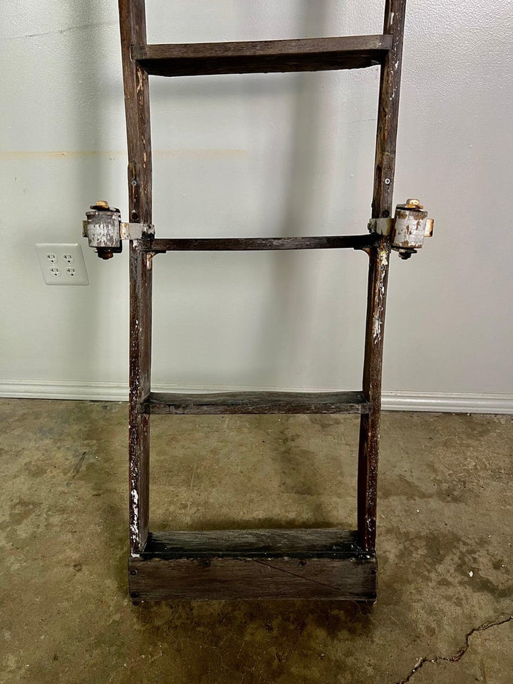 Antique Rustic Library Ladder, Iron & Wood with Distressed Patina