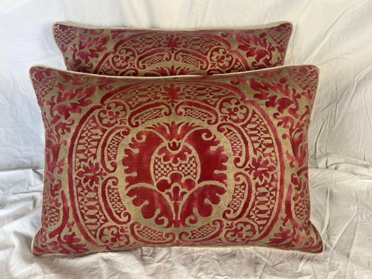 Pair of Orsini Patterned Fortuny Textile Pillows w/ Velvet Backs