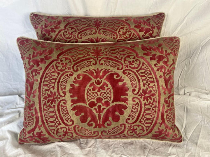 Pair of Orsini Patterned Fortuny Textile Pillows w/ Velvet Backs