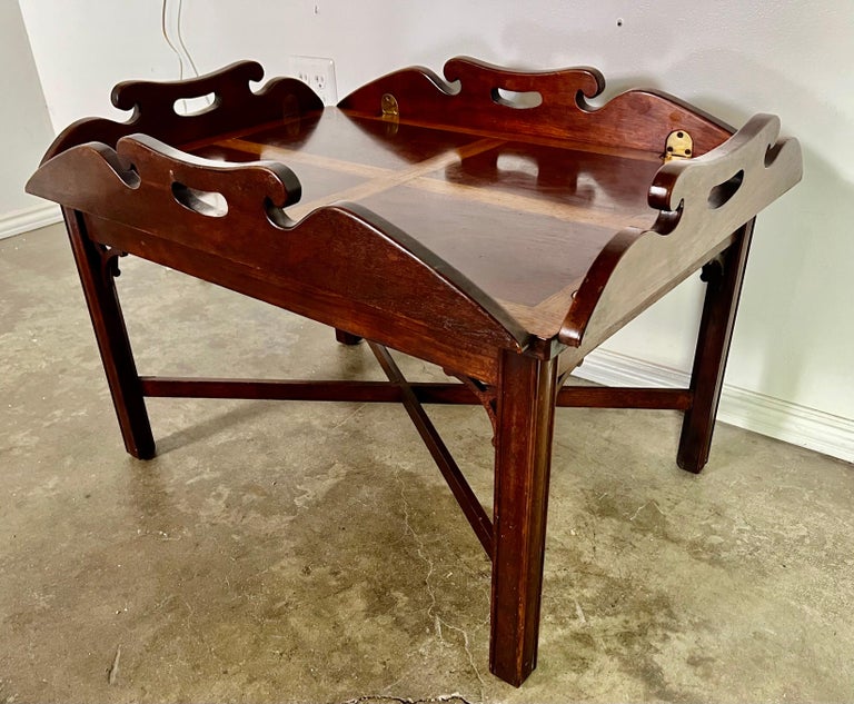 English Chippendale Inlaid Mahogany Tea Table C. 1940's