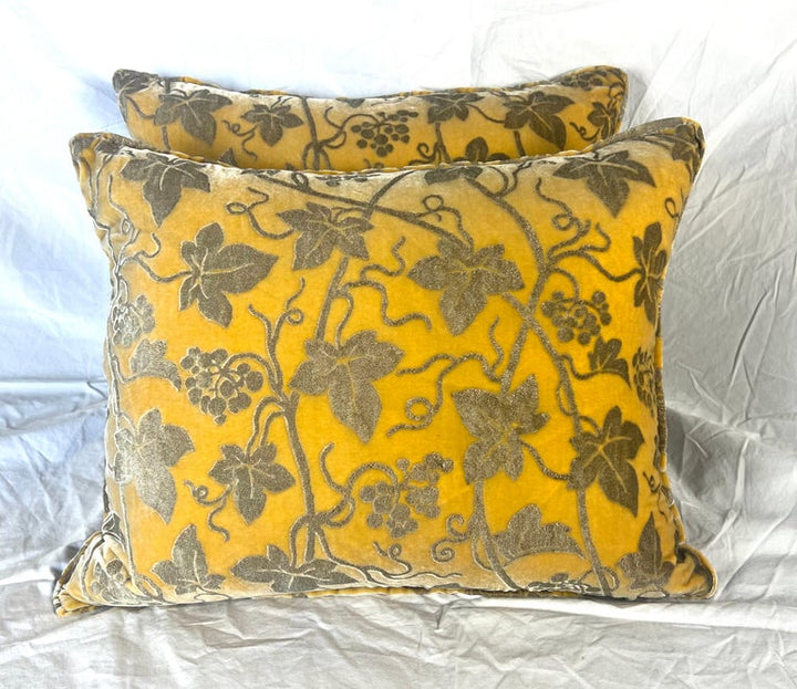 Rare Pair of Edera Patterned Fortuny Velvet Textile Pillows