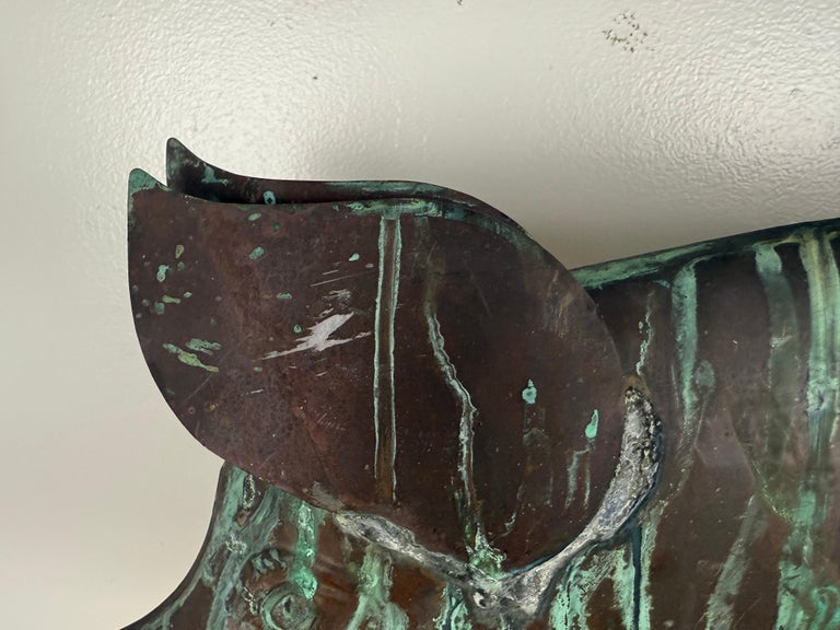 Antique Copper Pig Folk Art Weathervane on Custom Iron Stand