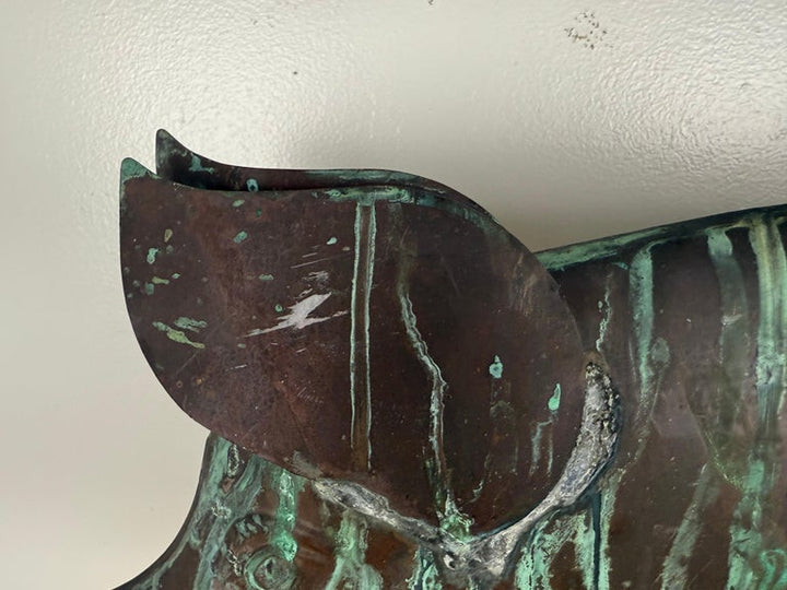 Antique Copper Pig Folk Art Weathervane on Custom Iron Stand
