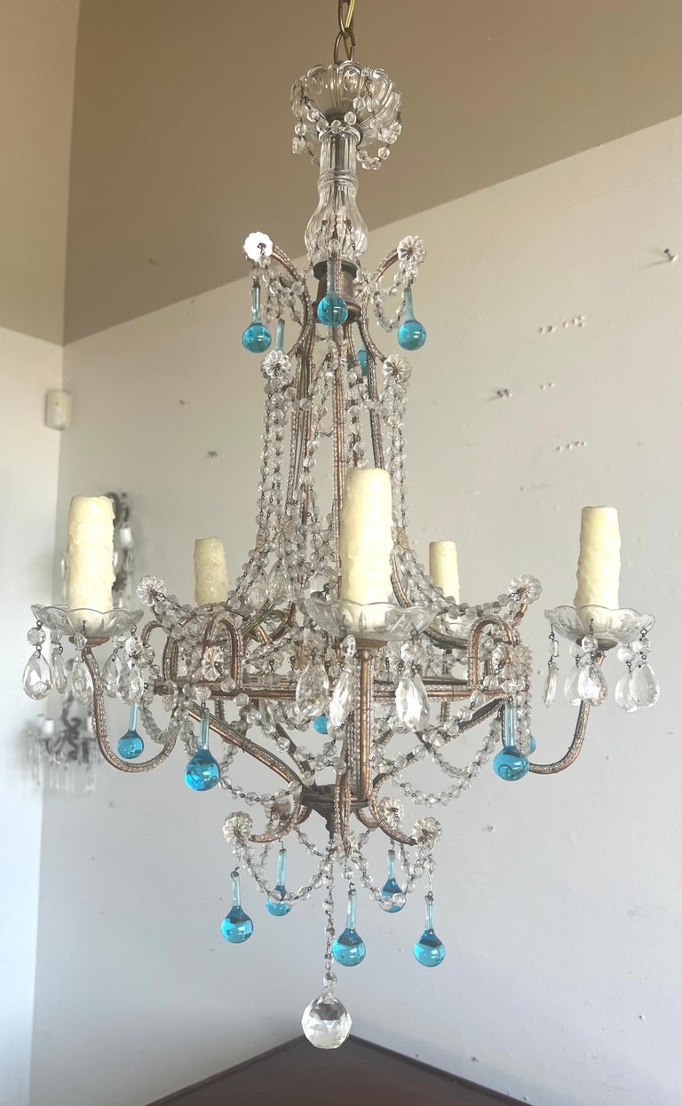 Five Light Italian Crystal Beaded Chandelier C. 1930