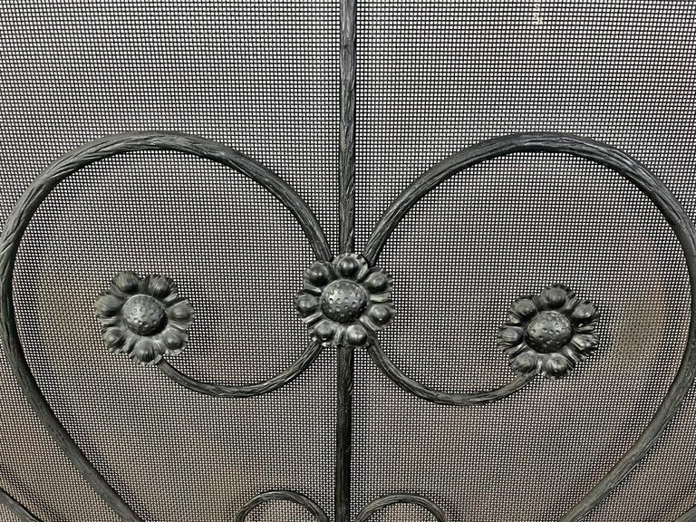 Wrought Iron Fireplace Screen w/ Cast Handles