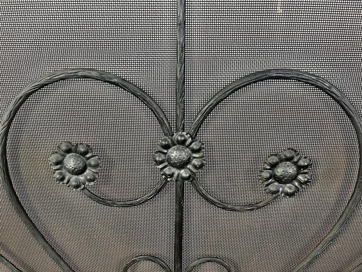 Wrought Iron Fireplace Screen w/ Cast Handles