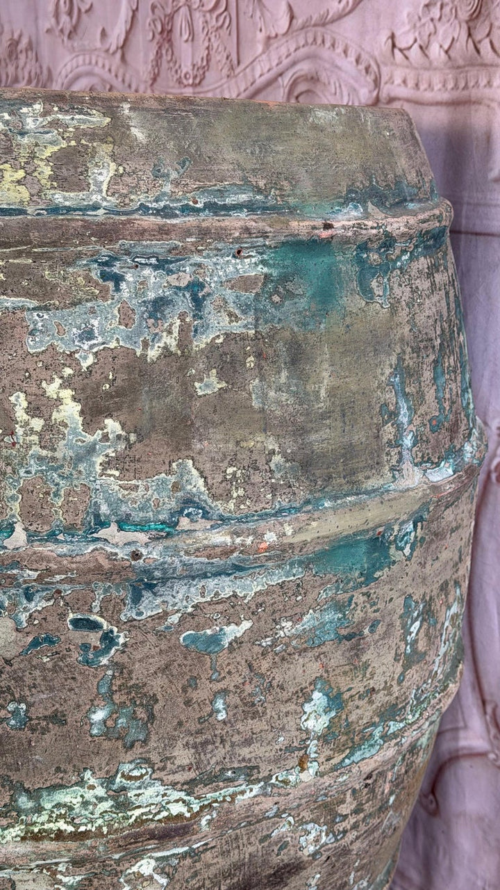 Mediterranean barreal Jars - Verdigris Patinated Terracotta Olive Vassels