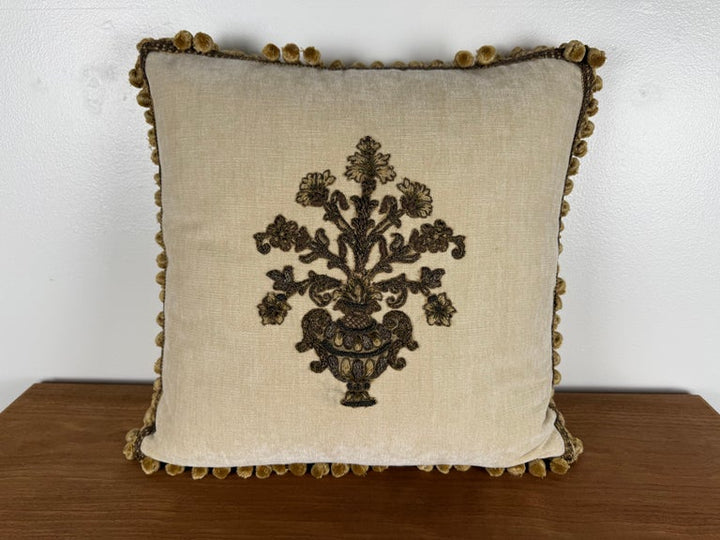 Pair of Custom Velvet Pillows with 19th-Century French Metallic Appliqués