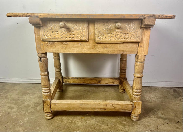 18th Century Bleached Walnut Spanish Colonial Table with Two Drawers