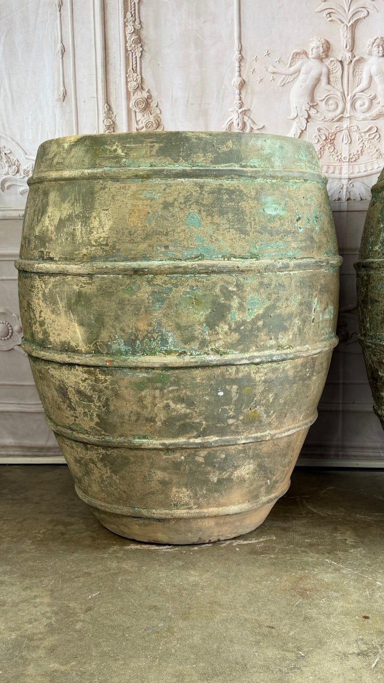 Mediterranean barreal Jars - Verdigris Patinated Terracotta Olive Vassels