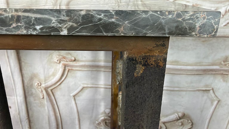 Pair of 19th Century Wrought Iron Consoles with Marble Tops
