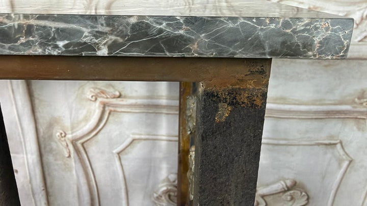 Pair of 19th Century Wrought Iron Consoles with Marble Tops