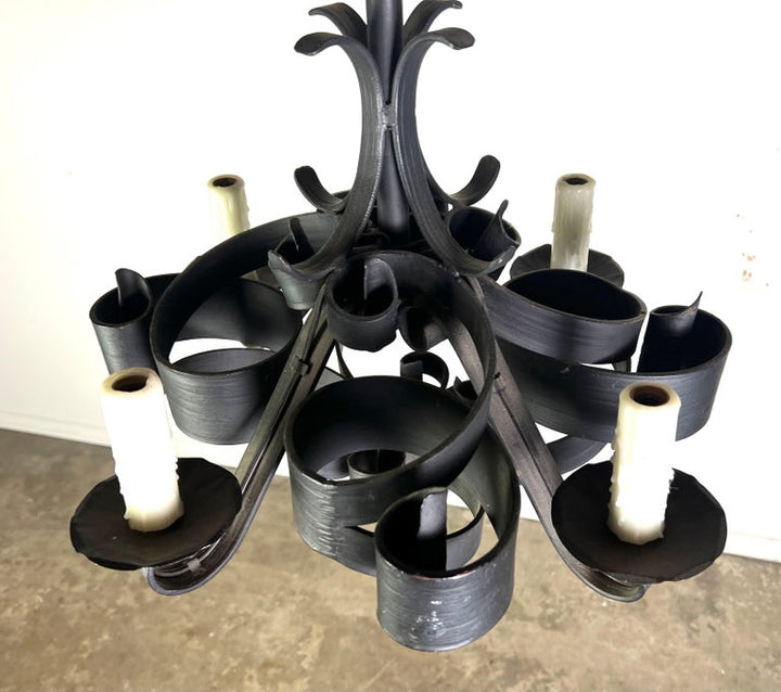 Spanish Gothic Style Hand Wrought Iron Chandelier C. 1940's