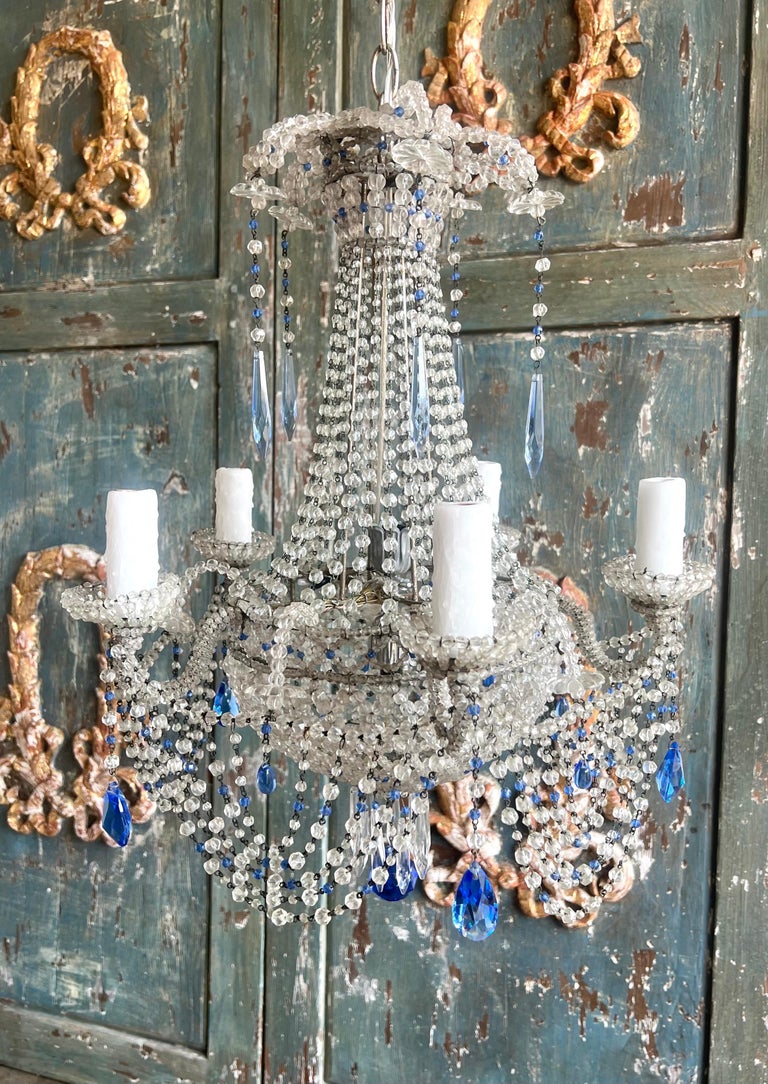 French Crystal Beaded Crystal Chandelier C. 1930's