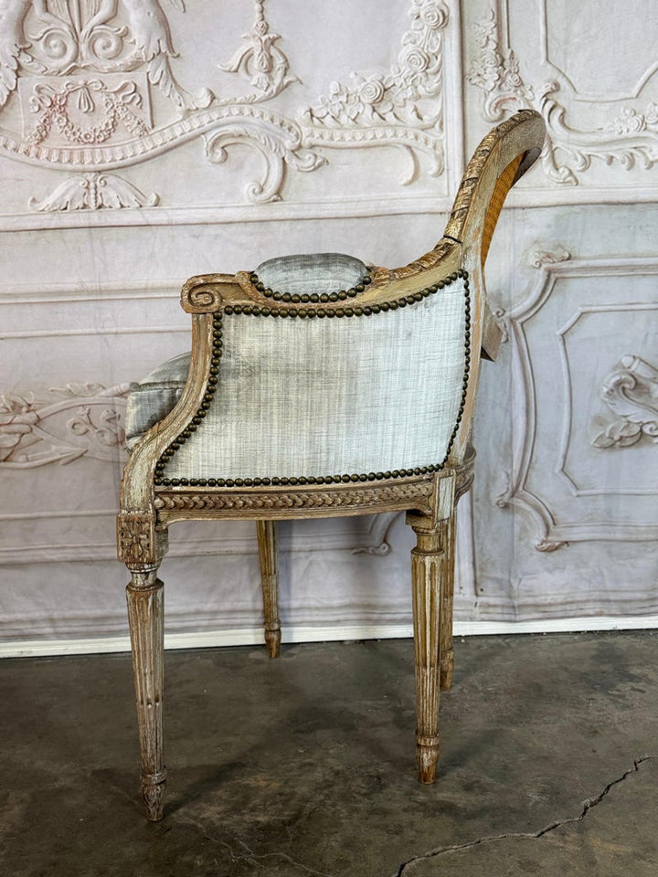 Antique French Louis XVI Style Painted Bergère Chair with Cane Back