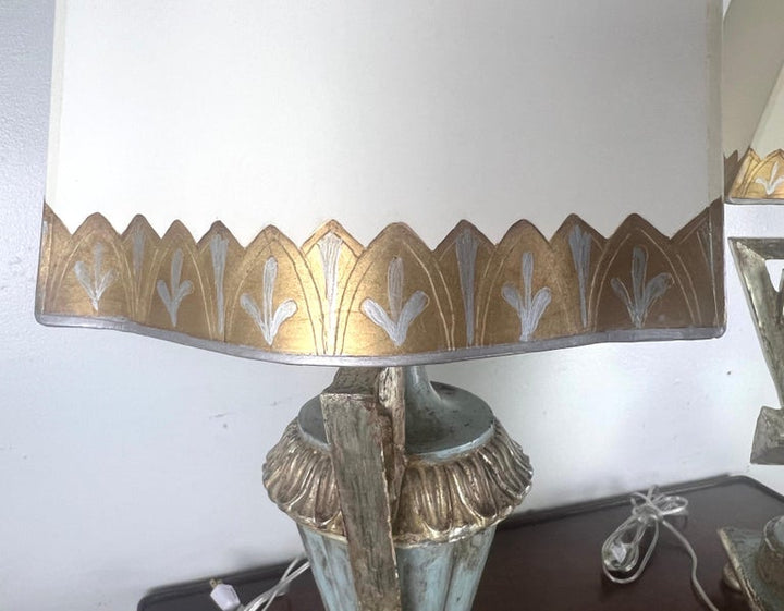 Pair of Greek Key Painted Lamps w/ Parchment Shades