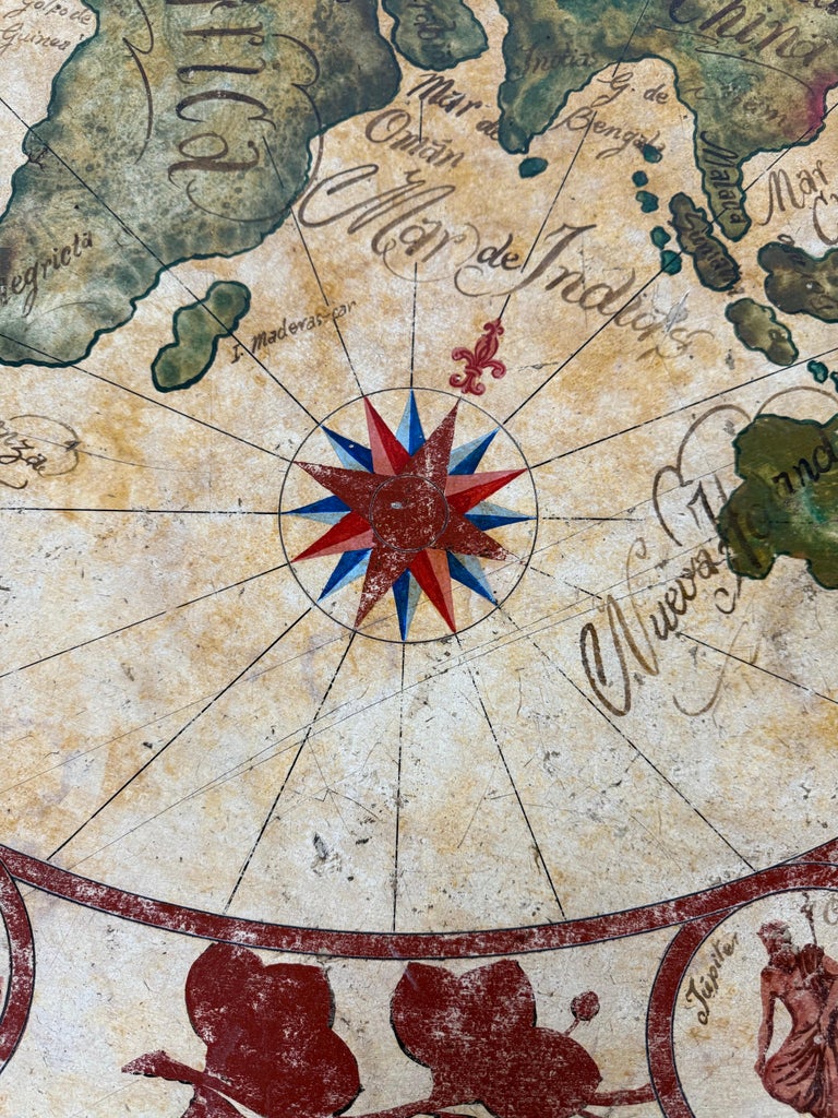 Hand-Painted Italian Map Center Table, circa 1940s