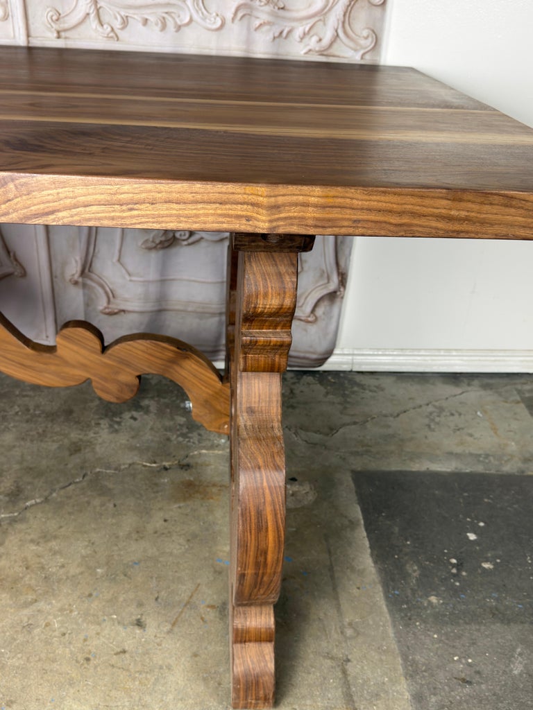 .Monumental Spanish Baroque Walnut Trestle Dining Table by Miamar Home