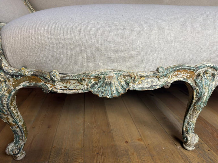French Louis XV Corbeille Settee with Original Distressed Patina and Shell Crest