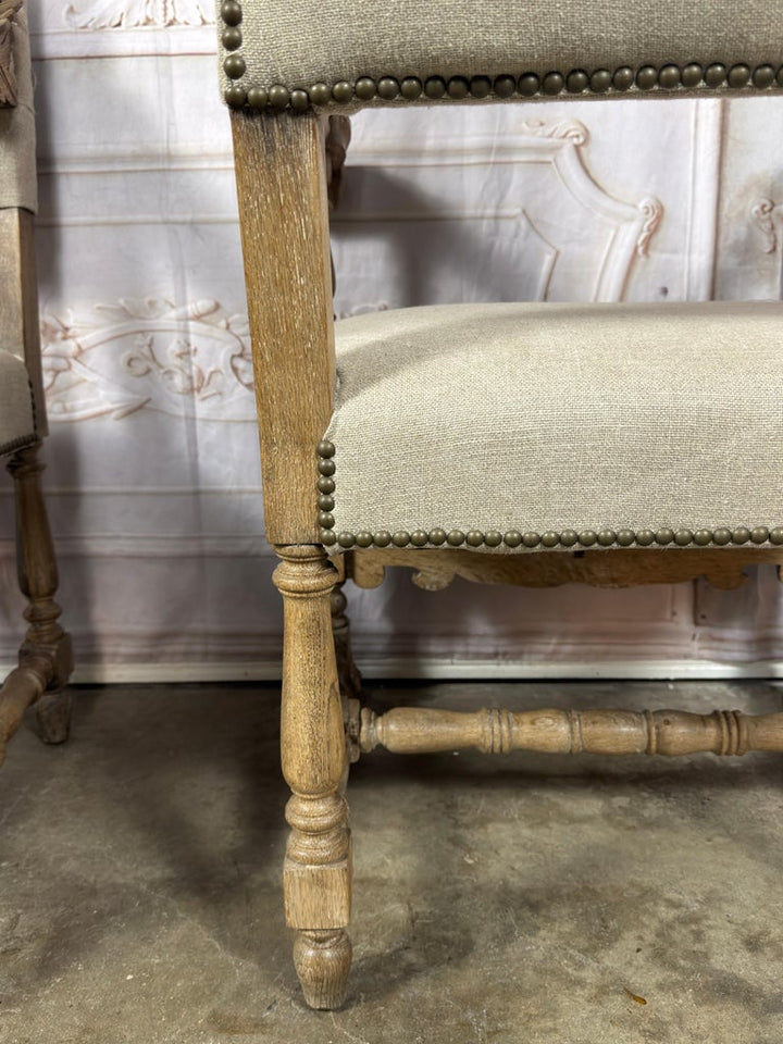 Pair of Exceptional Spanish Baroque Throne Armchairs with Hand-Carved Lion Heads